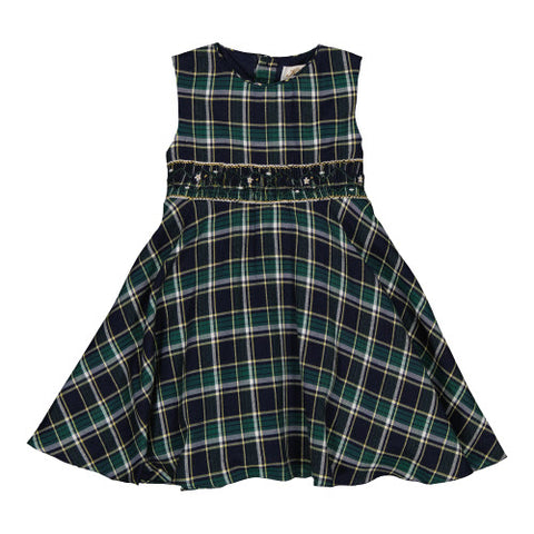 French Navy & Green Plaid Smocked Swing Jumper