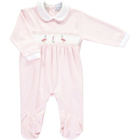 Pink Smocked Jemima Puddle Duck Footie
