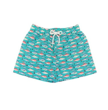Teal Fish Swim Trunks
