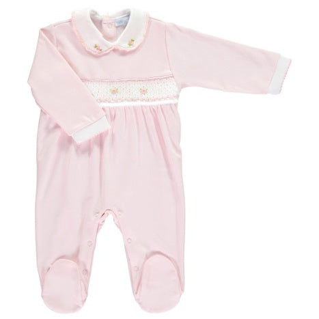 Pink Smocked Rose Footie - CALL TO PURCHASE