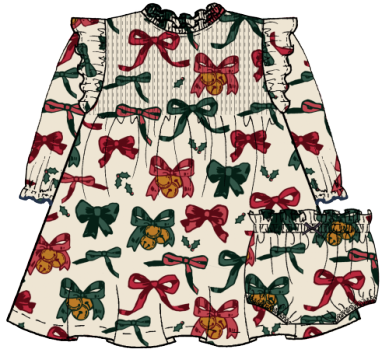 Pink Chicken Baby Christmas Bows and Bells Dress