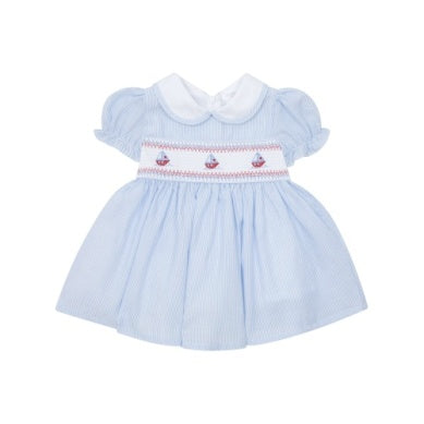 Blue Smocked Sailboats Dress