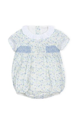 Blue Floral Smocked Bubble