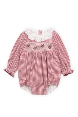 Red Check Smocked Bubble