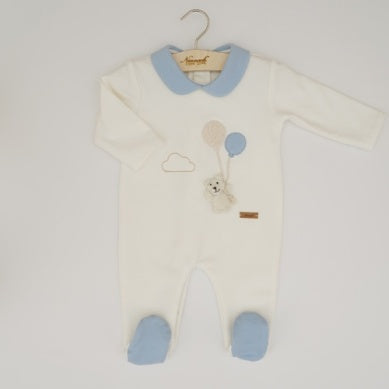 White/Blue Teddy w/Balloons Footie