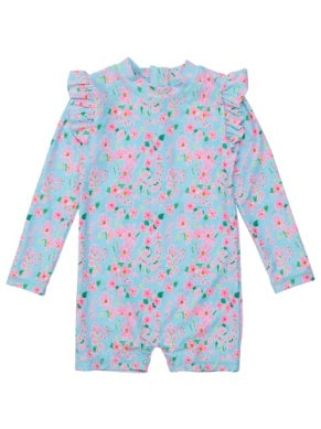 Blue/Pink Floral 1pc Rashguard Swimsuit