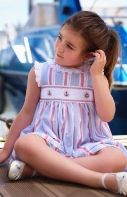Blue Striped Smocked Anchor Dress