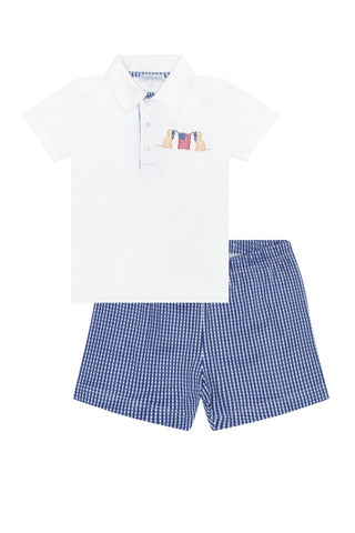 Blue Check Lab/Flag Shorts SEt