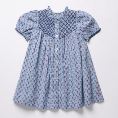 Blue Floral Smocked Dress