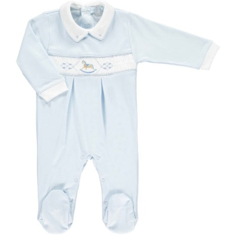 Blue Smocked Rocking Horse Footie