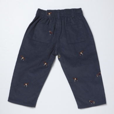 Navy Horse Embroidered Pants