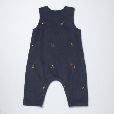 Navy Horse Embroidered Romper