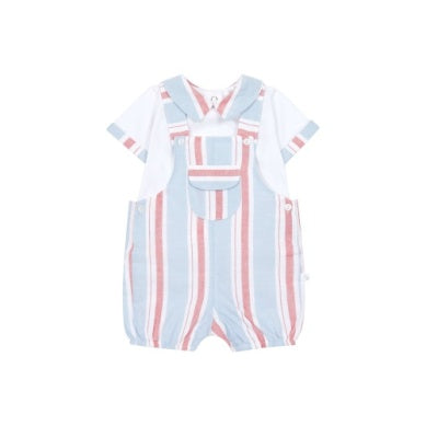 Blue/Red Striped Short Overall Set