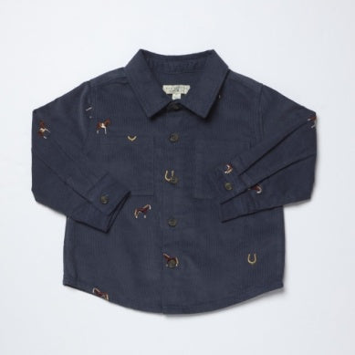 Navy Horse Embroidered Buttondown Shirt