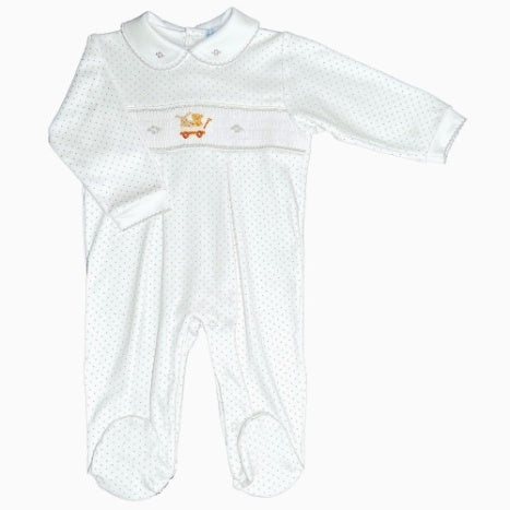 White Dot Smocked Toycart Footie