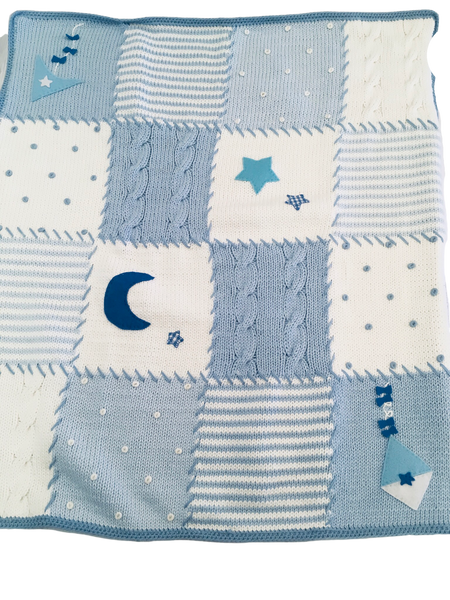 ArtWalk Blue Up in the Sky Knit Blanket with kite, moon and stars-