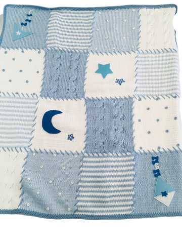 ArtWalk Blue Up in the Sky Knit Blanket with kite, moon and stars-