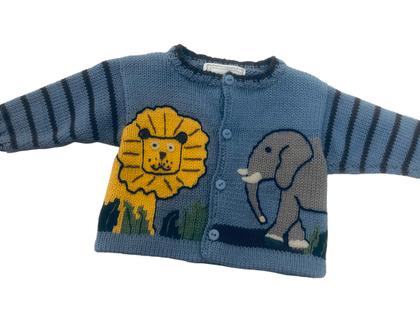 ArtWalk Noah's Ark --- Blue Cardigan with Lion & Elephant
